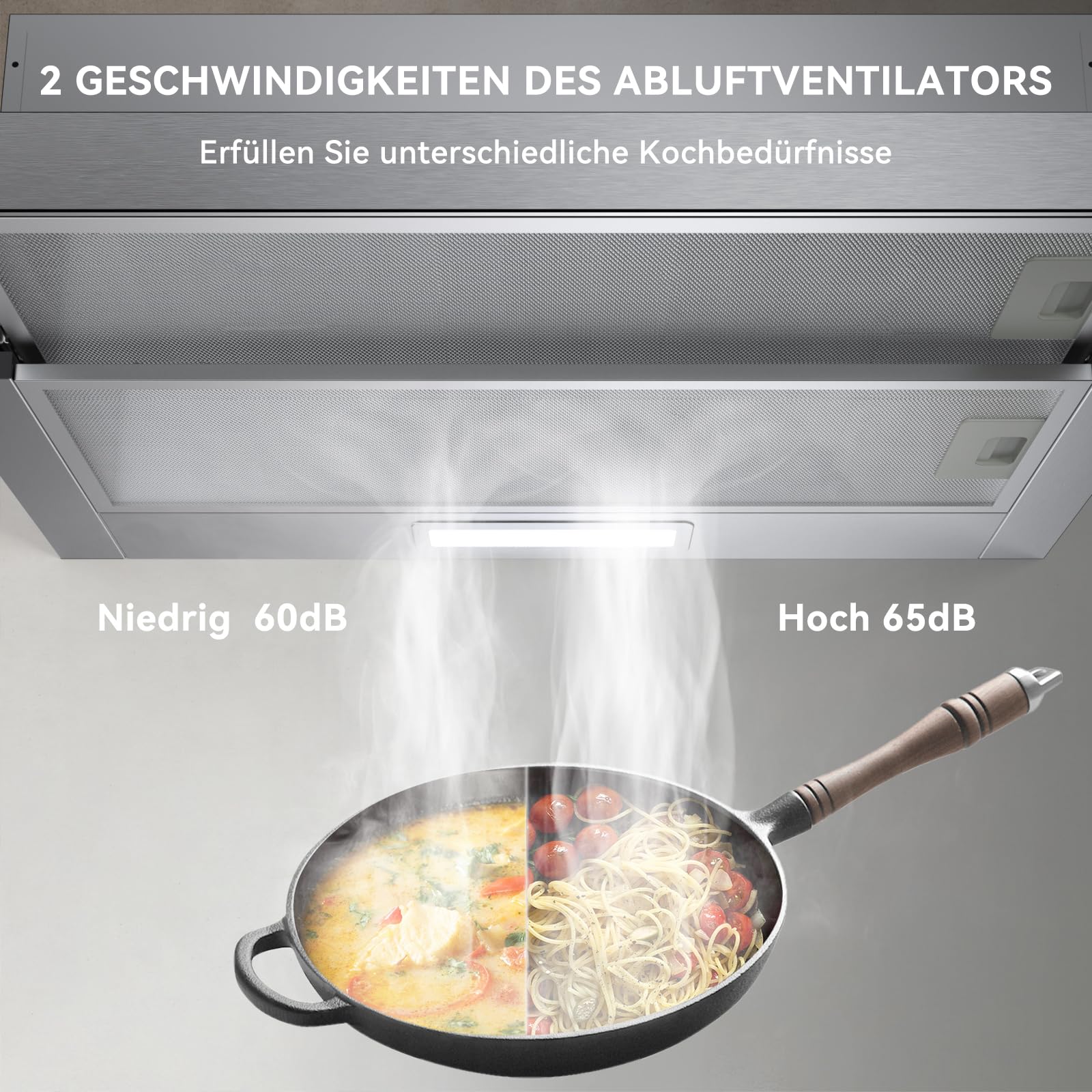 Hermitlux Dunstabzugshaube 60cm Flachschirmhaube Abluft/Umluft 350 m³/h LED-Beleuchtung 57dB A+++