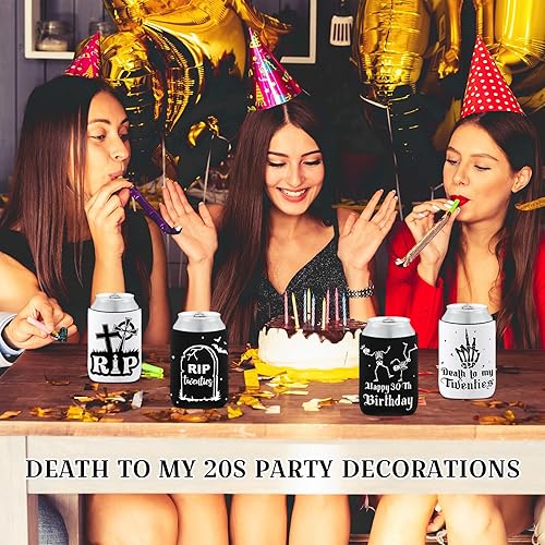 Miniatura 4 de Hushee Paquete de 24 fundas góticas para fiestas de la muerte a mis 20 años, diseño de calavera para cumpleaños de 30 años, diseño de calavera para