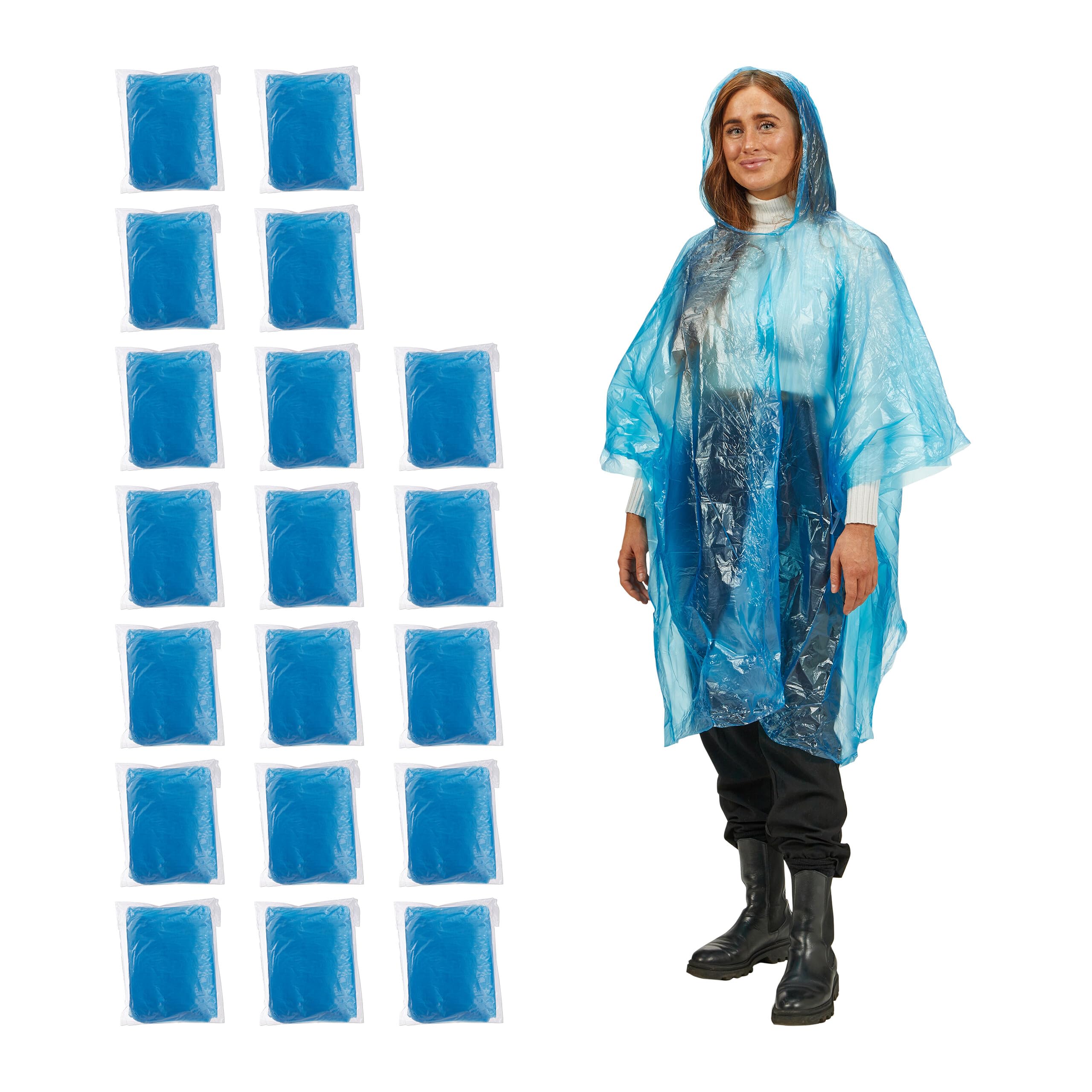 Relaxdays 20 Stück Regenponcho Einweg Regenponcho mit Kapuze Festival Notfall Regenponcho für Damen und Herren Farbe wählbar
