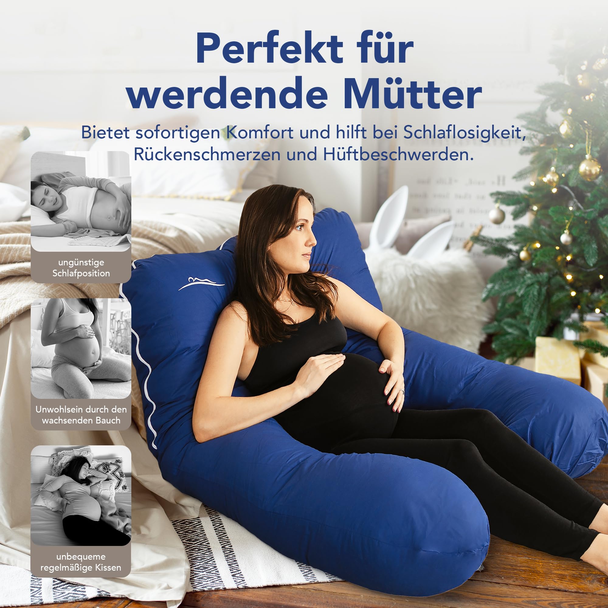 MKS Druckentlastung Schwangerschaftskissen | Seitenschläferkissen XXL – Ergonomisches Stillkissen für erholsamen Schlaf, Ganzkörperkissen, Microplüsch Kuschelstoff (Standard) / Blau