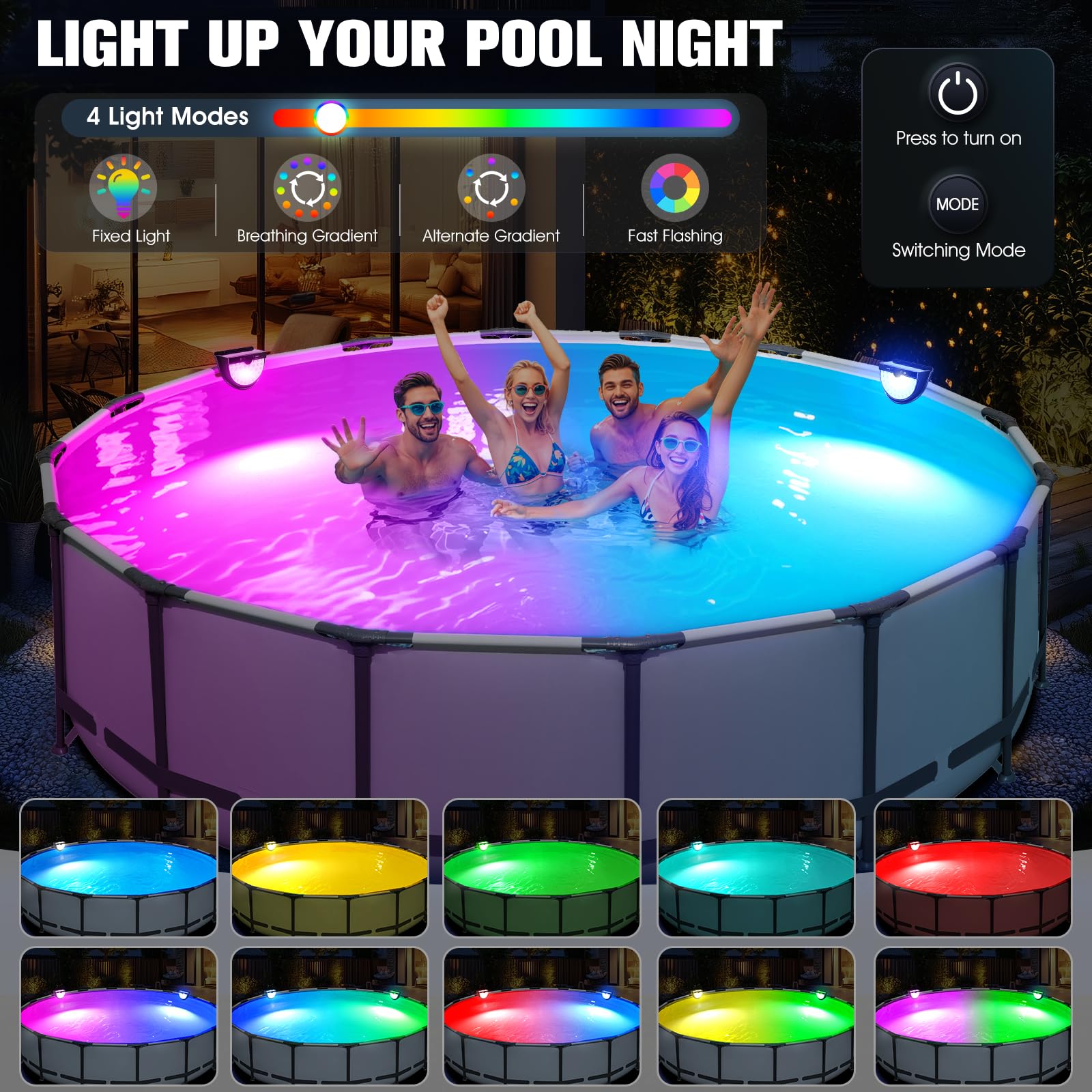 PoolLeader 2026 Luces Piscina Solares, Luz Solar Piscina para Piscinas Elevadas con Estructura Metálica, Luces LED Piscinas con Modos Multicolor, Impermeable & Antigolpes Luce Piscina para Jardín