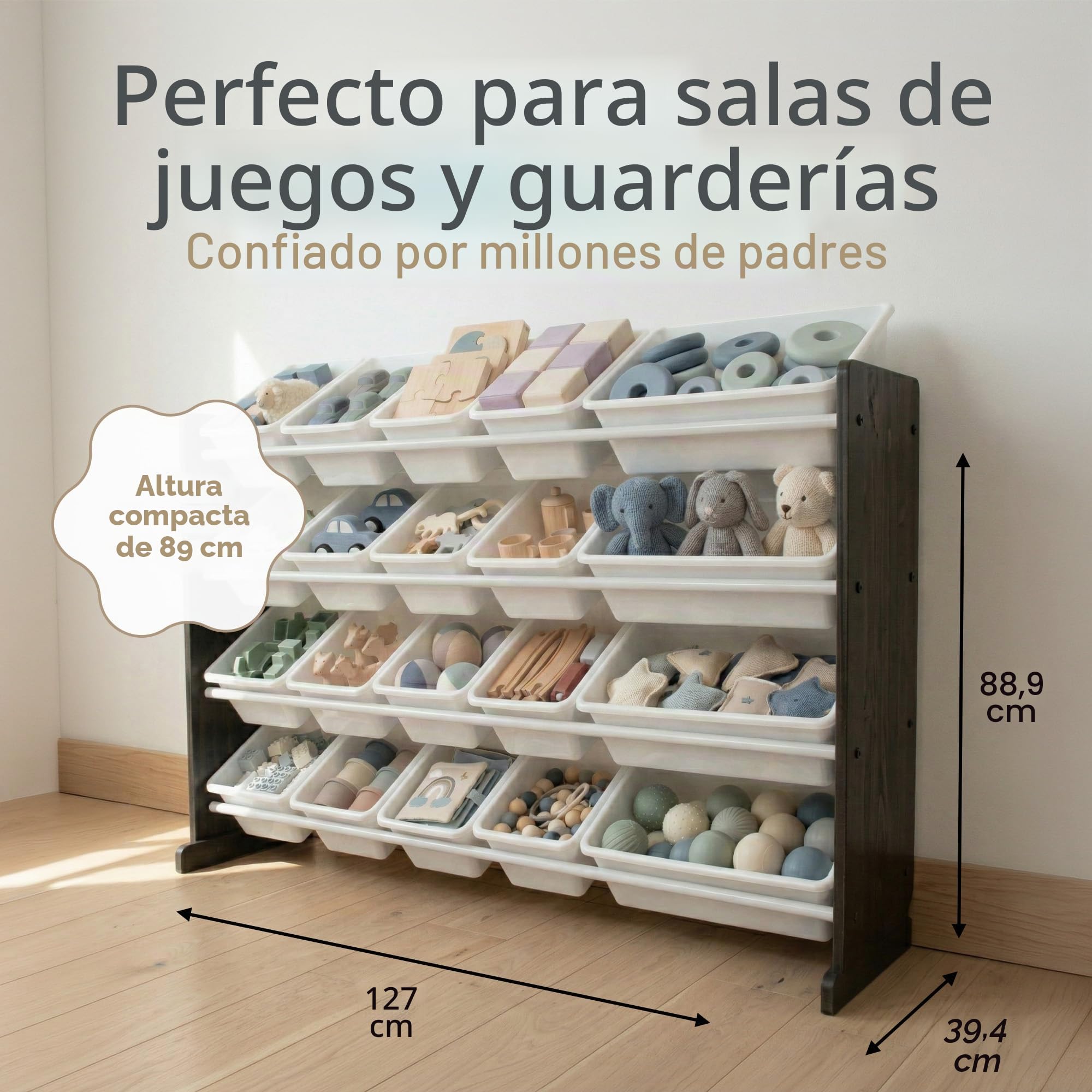 Humble Crew estantería infantil marrón espresso/blanco: 20 cajas almacenamiento, organiza juguetes, diseño sofisticado, segura, montaje rápido, ideal niños