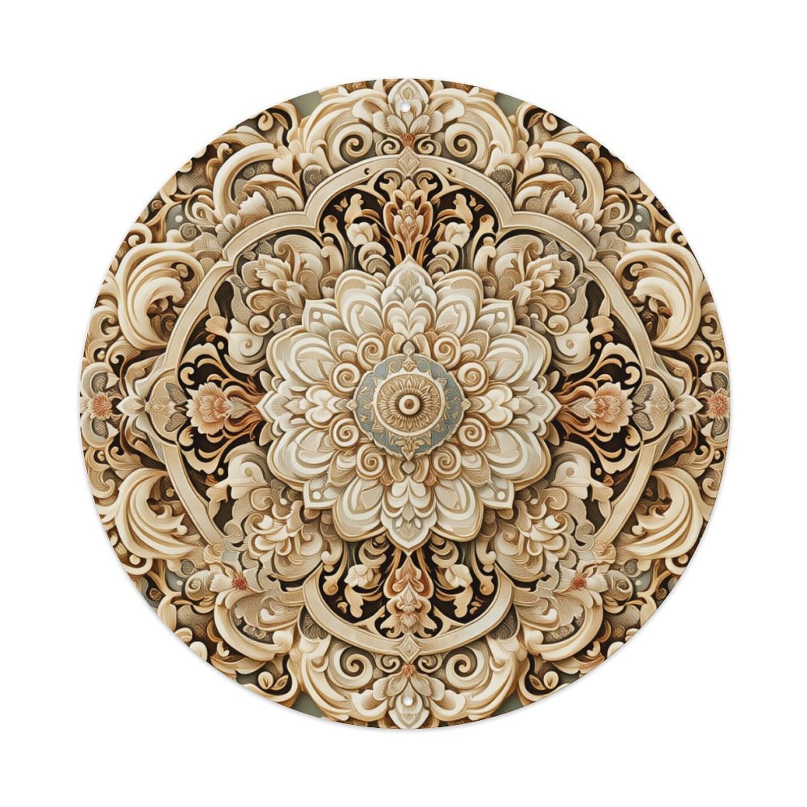 Ornate Floral Mandala Design Pattern_1 Round Tin Sign Vintage Metal Poster, Home Bar Garage Man Cave Cafe Indoor & Outdoor Wall Decoration 8x8Inches