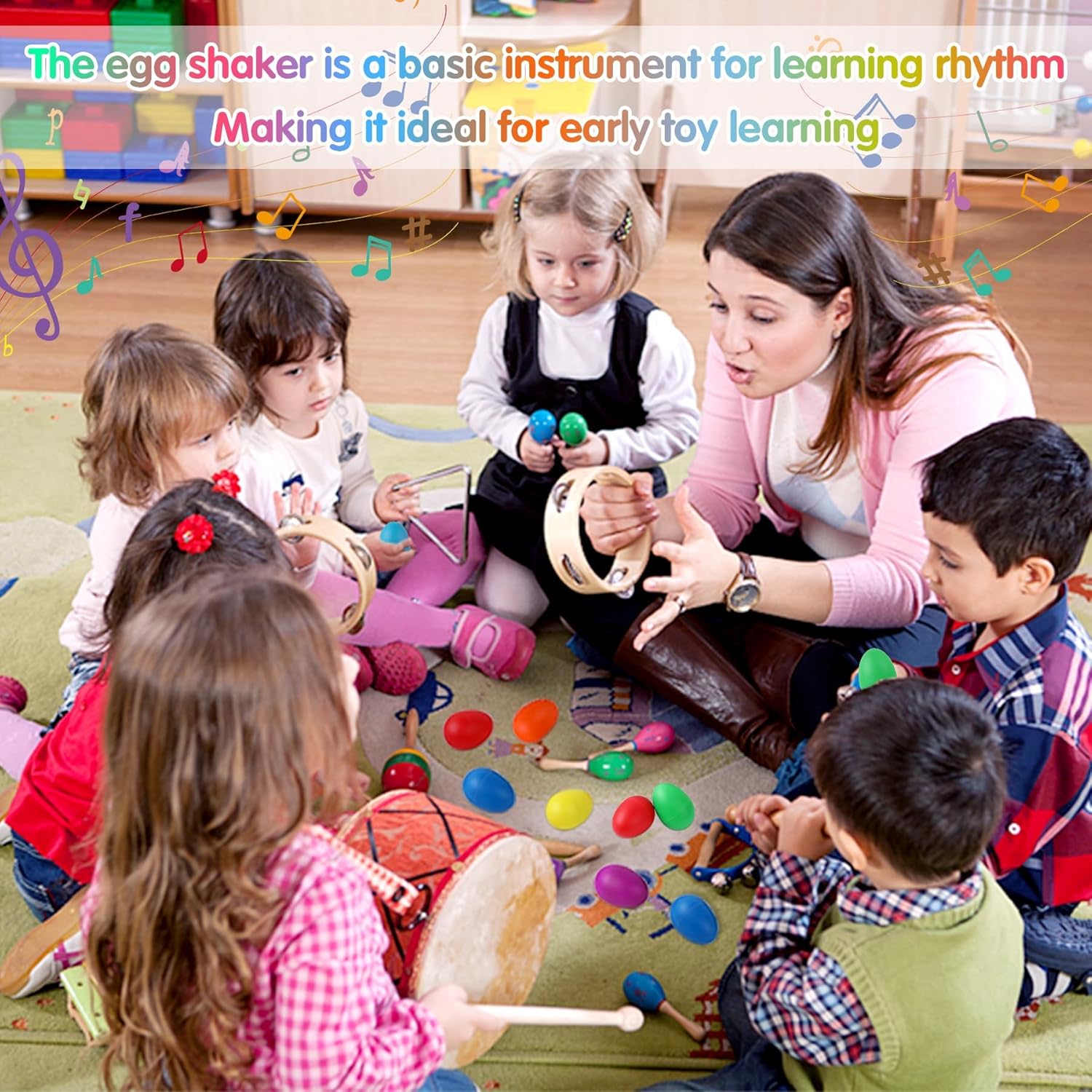 Augshy 60 Pcs Egg Shaker Musical Instruments for Kids, 36 Packs Maracas Eggs with 24 Packs Dance Scarves for Kids Music Learning Birthday Gifts Christmas Easter Party Favors