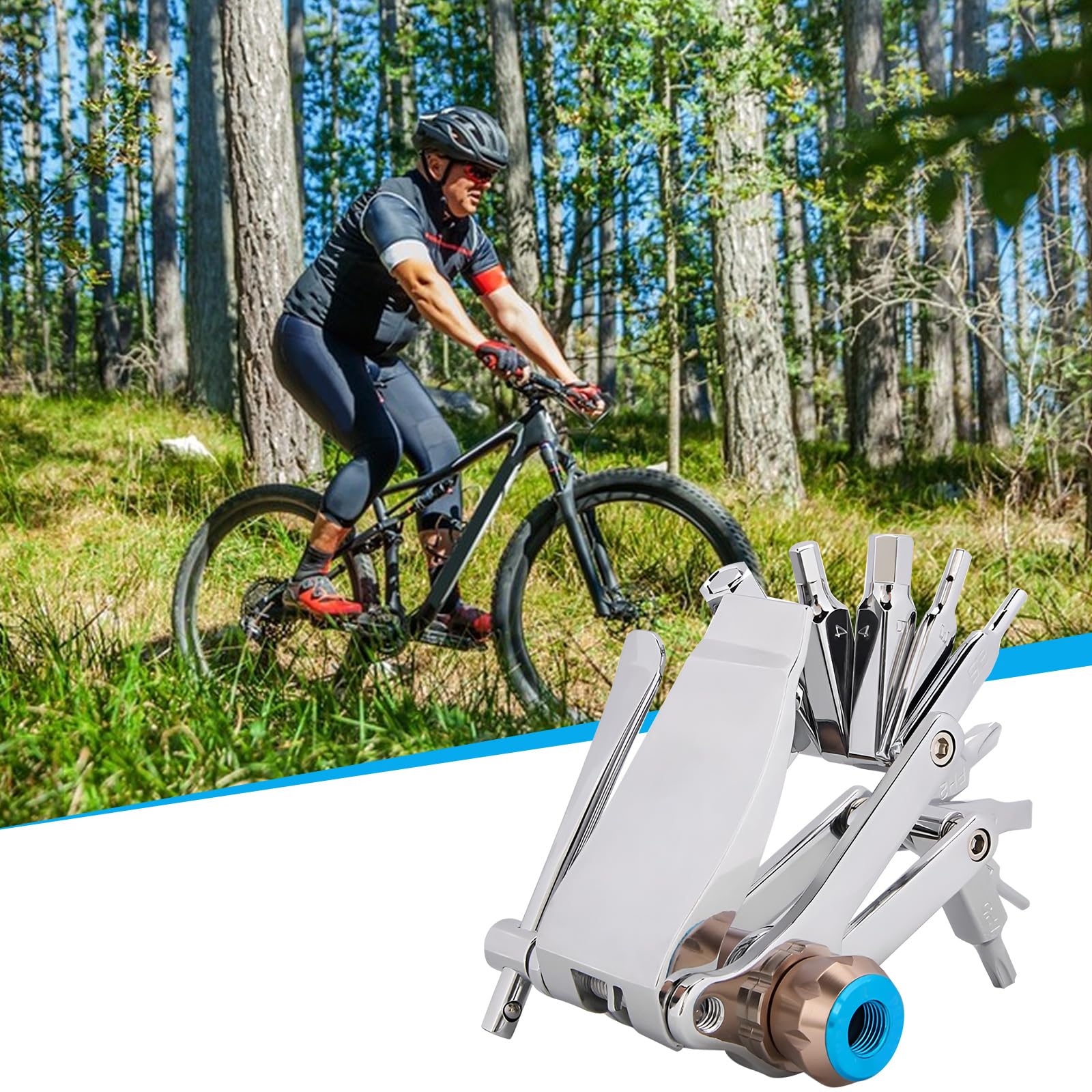 Kit di riparazione per bici 16 in 1 Kit di attrezzi multifunzione per bici compatto e leggero strumento di rimozione dell'ugello di aspirazione/esagonale/leve per pneumatici Kit di strumenti tascabili