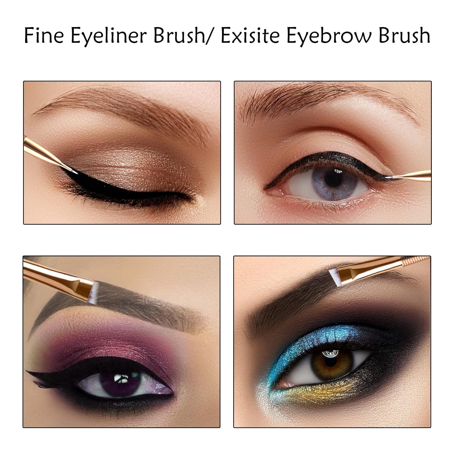 Angled Eyeliner Eye Shadow Brush, Ultra Thin Flat Eye Brow Brush, Tapered, Edges, Precision Hair with Cover, Luxurious, Blends, Foundation, Shades, Beauty Makeup Tool, 2 Pieces (Gold) : Beauty & Personal Care