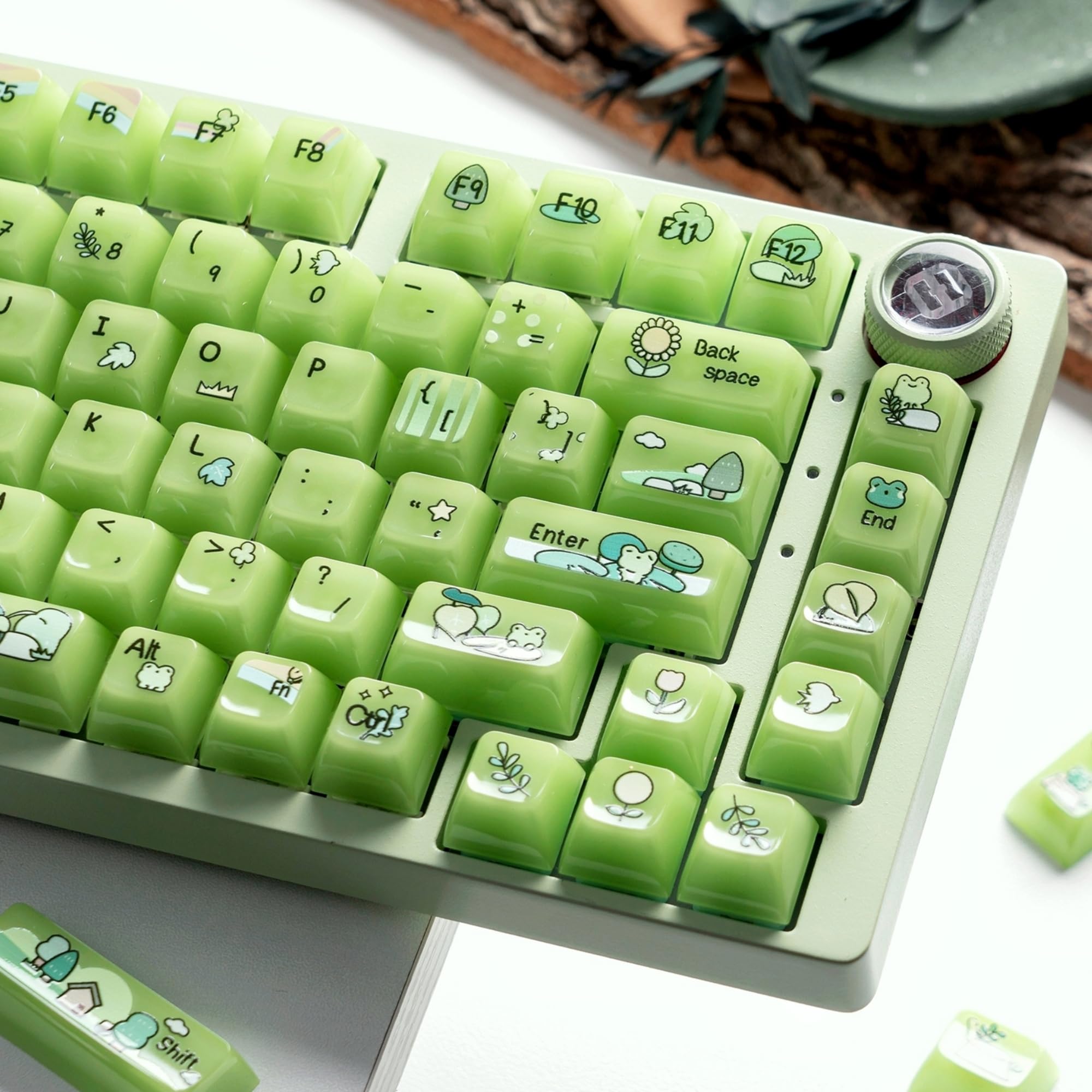 Womier Jelly Green Frog Cute Keycaps, Matcha Shine Through Keycaps Set
