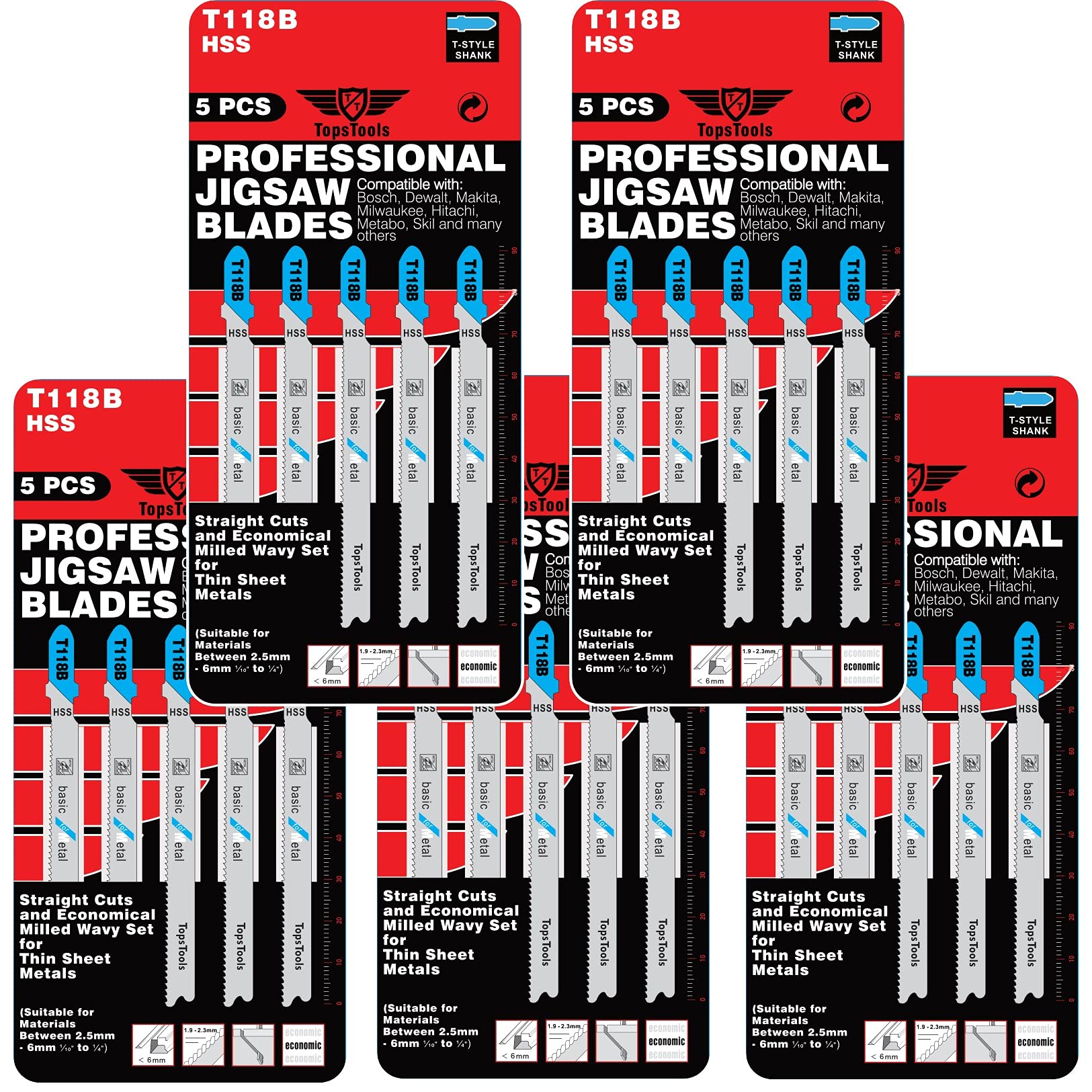 25 hojas de sierra de calar para corte de metal TopsTools T118B compatibles con Bosch Dewalt Makita Milwaukee y muchos más