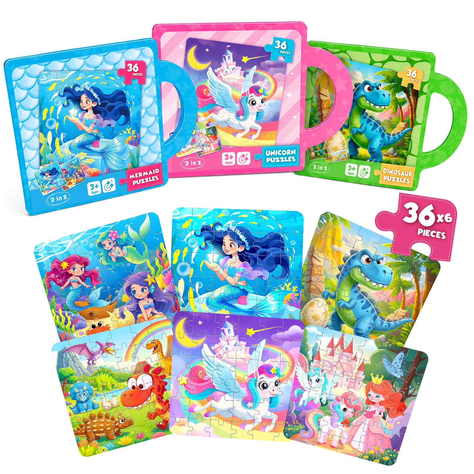 Magnetic Puzzle for Kids 3-8 – 36pcs Kid Travel Puzzle with Carry Handle