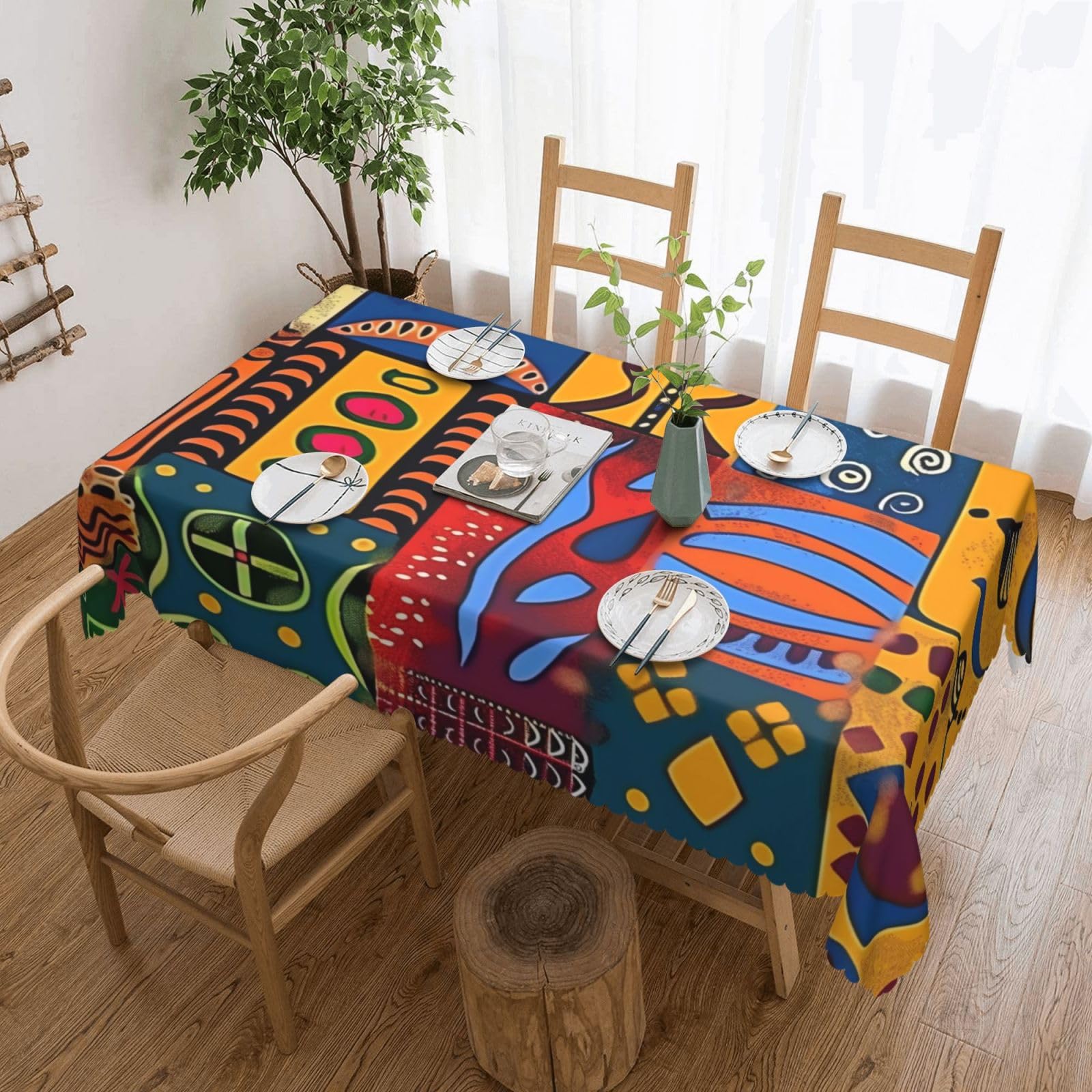 Nappe rectangulaire africaine imperméable 183x137cm lavable pour décoration table cuisine et fête