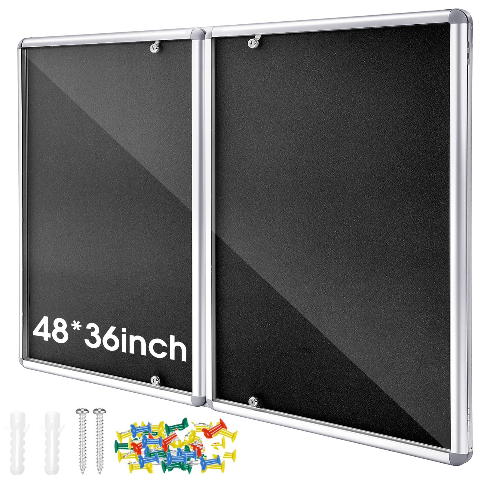 Photo 1 of **minor damage displayed in photo**
Motipuns 48"x36" Lockable Enclosed Bulletin Board with Glass Door, Weather Resistant Cork Notice Board, Wall Mounted Display Case for School Office Community Outdoor, 12xA4(Black, Silver Frame)