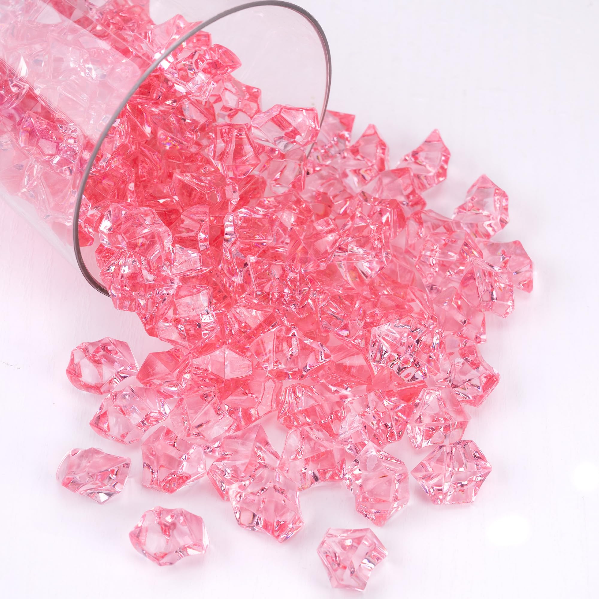 150 PCS Acrylic Diamond Crystals Fake Crushed Ice Rocks Plastic Gemstones Artificial Plastic Ice Cubes for Vase Fillers Home Decoration Arts Crafts Display Fish Tank Rocks Table Scatter (Pink)