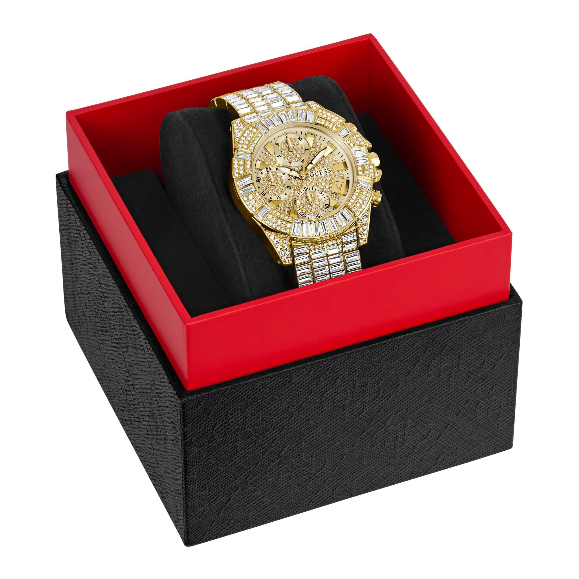Guess Iconic 40TH Damen Armbanduhr in der Farbe Gold mit Armband aus Edelstahl, Wasserdichtigkeit: 5 bar, Gehäusedurchmesser: 40 mm, GW0812L2