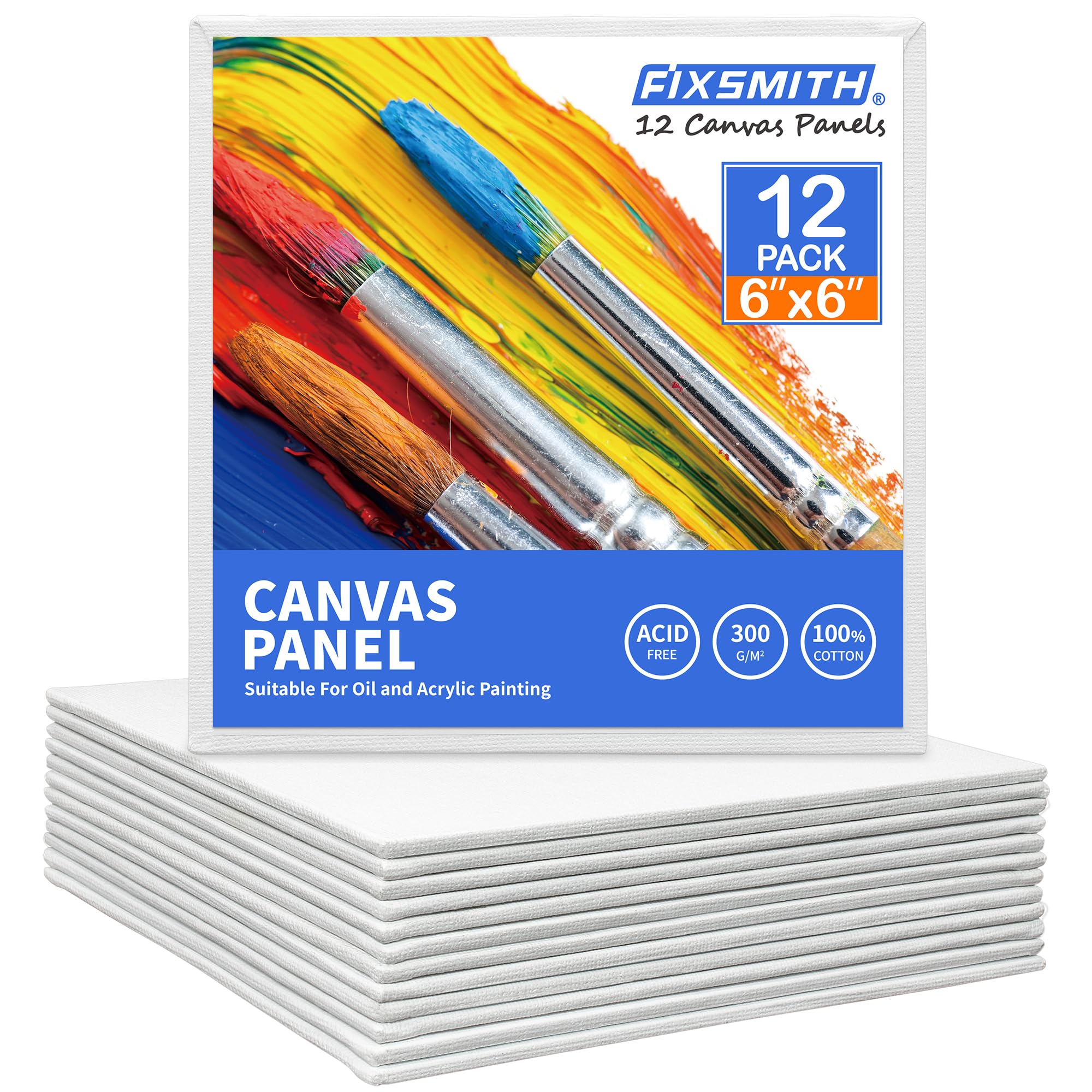 FIXSMITH 6x6 Canvas Boards for Painting, 12 Pack Canvases