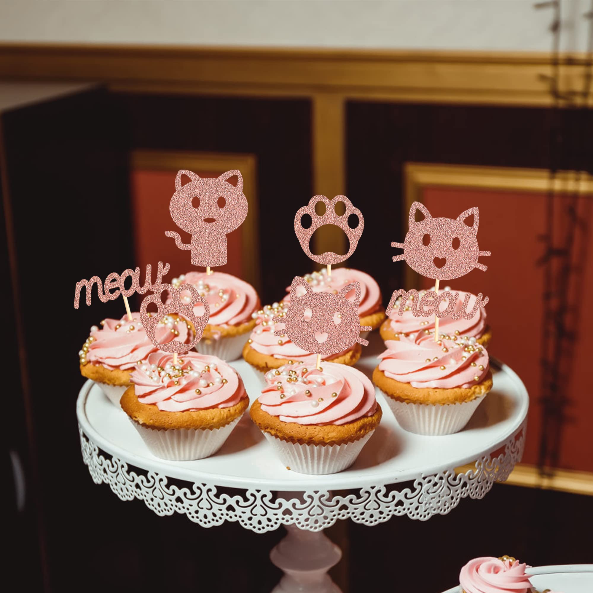 Cupcake-Topper Mit Katzenmotiv – 24 Stück, Schwarz Glitzernd, Für Katzen- & Geburtstagspartys, Nicht Essbar