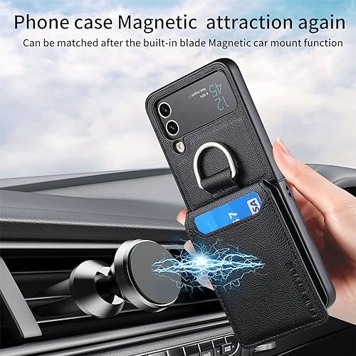 Miniatura 6 de Asuwish Funda de teléfono para Samsung Galaxy Z Flip 3 5G 2021 con ranura para tarjetas, funda tipo cartera y soporte de anillo, accesorios móviles