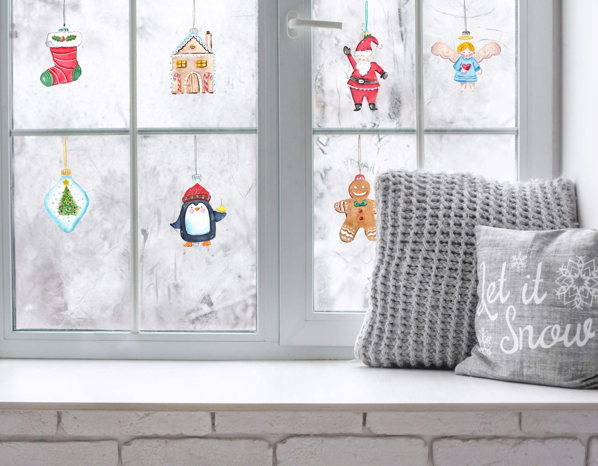 Quotemywall Light/White Hanging Christmas Decorative Characters Christmas Window Stickers