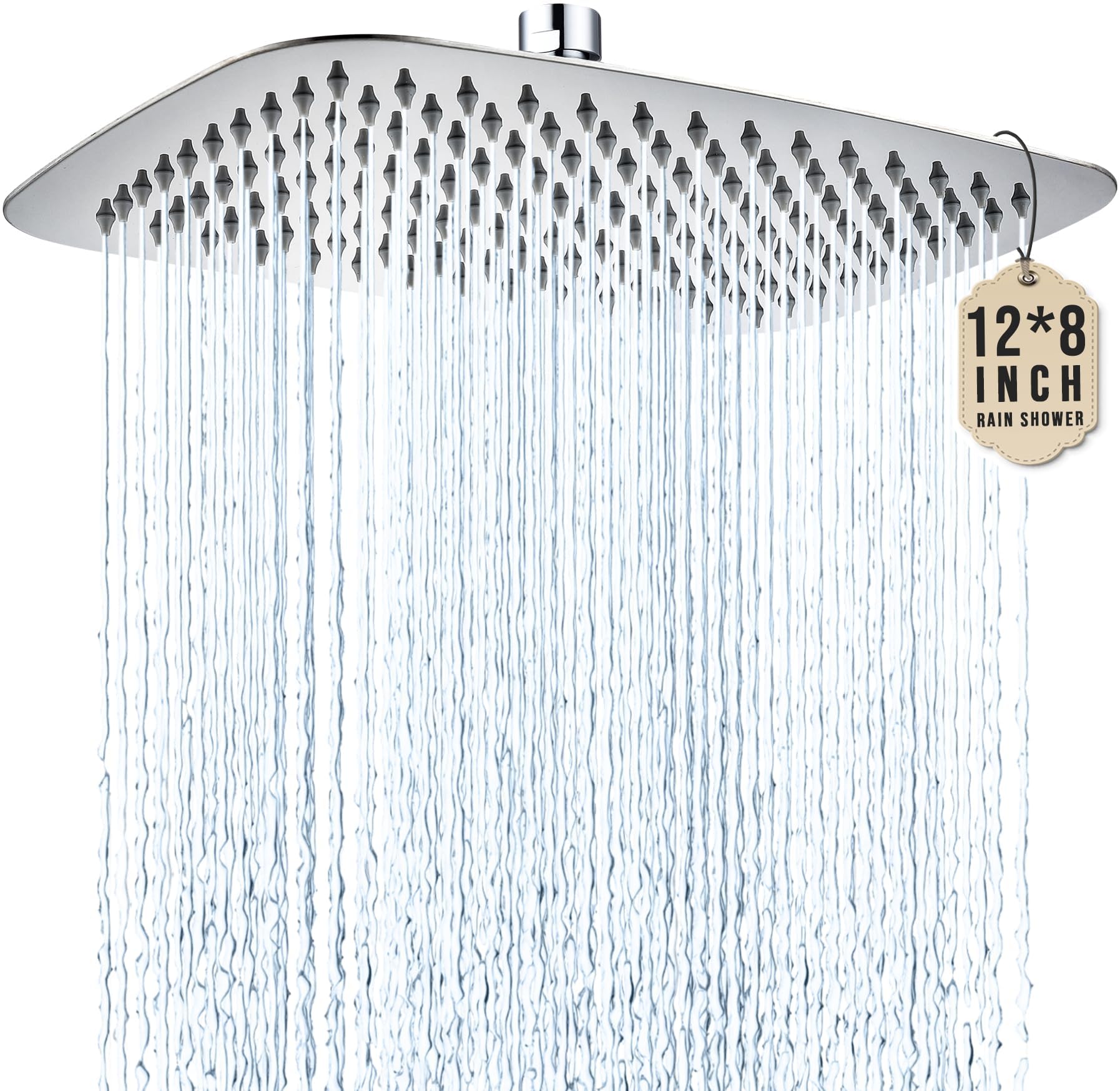 G-Promise Cabezal de ducha de lluvia extragrande de metal, cabezal de ducha rectangular de 12 x 8 pulgadas para cuerpo completo, resistente y duradero, montaje en pared, cromado