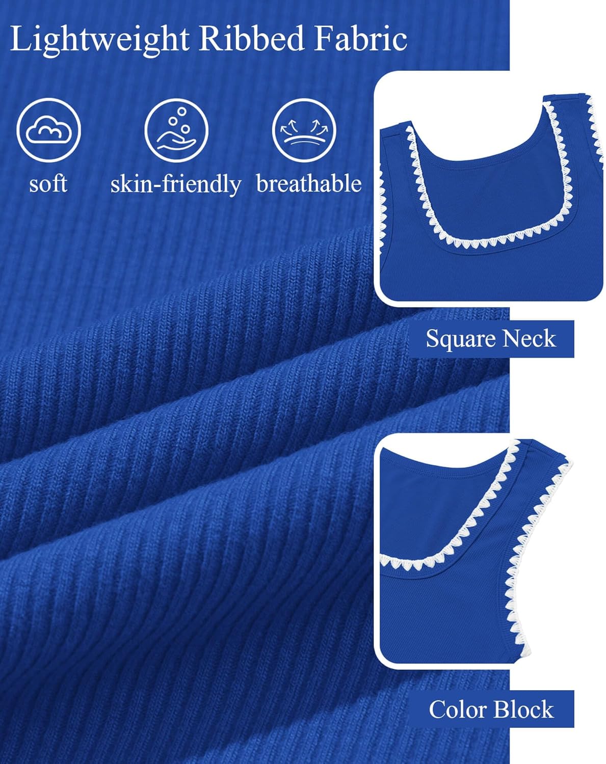 Yousify Women’s Square Neck Tank Tops 2026 Summer Sleeveless Shirts Casual Slim Fitted Color Block Ribbed Tanks - Image 6