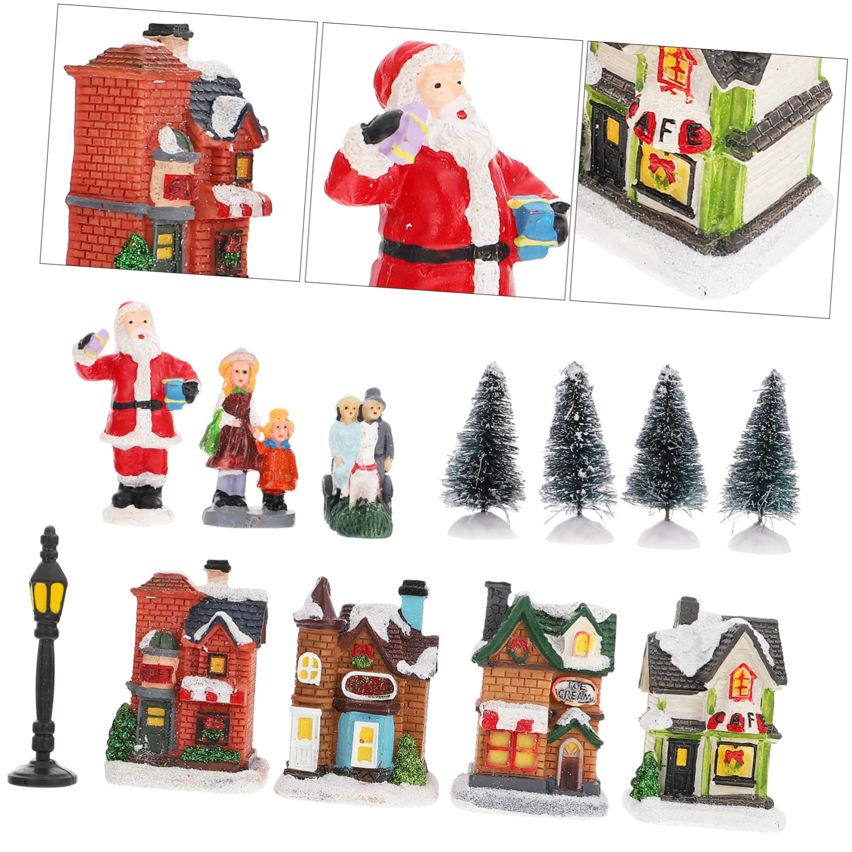 WOONEKY Adornos Luminosos para Casas de Nieve Conjunto de Decoración de Pueblo Navideño Iluminación LED para Paisaje Navideño