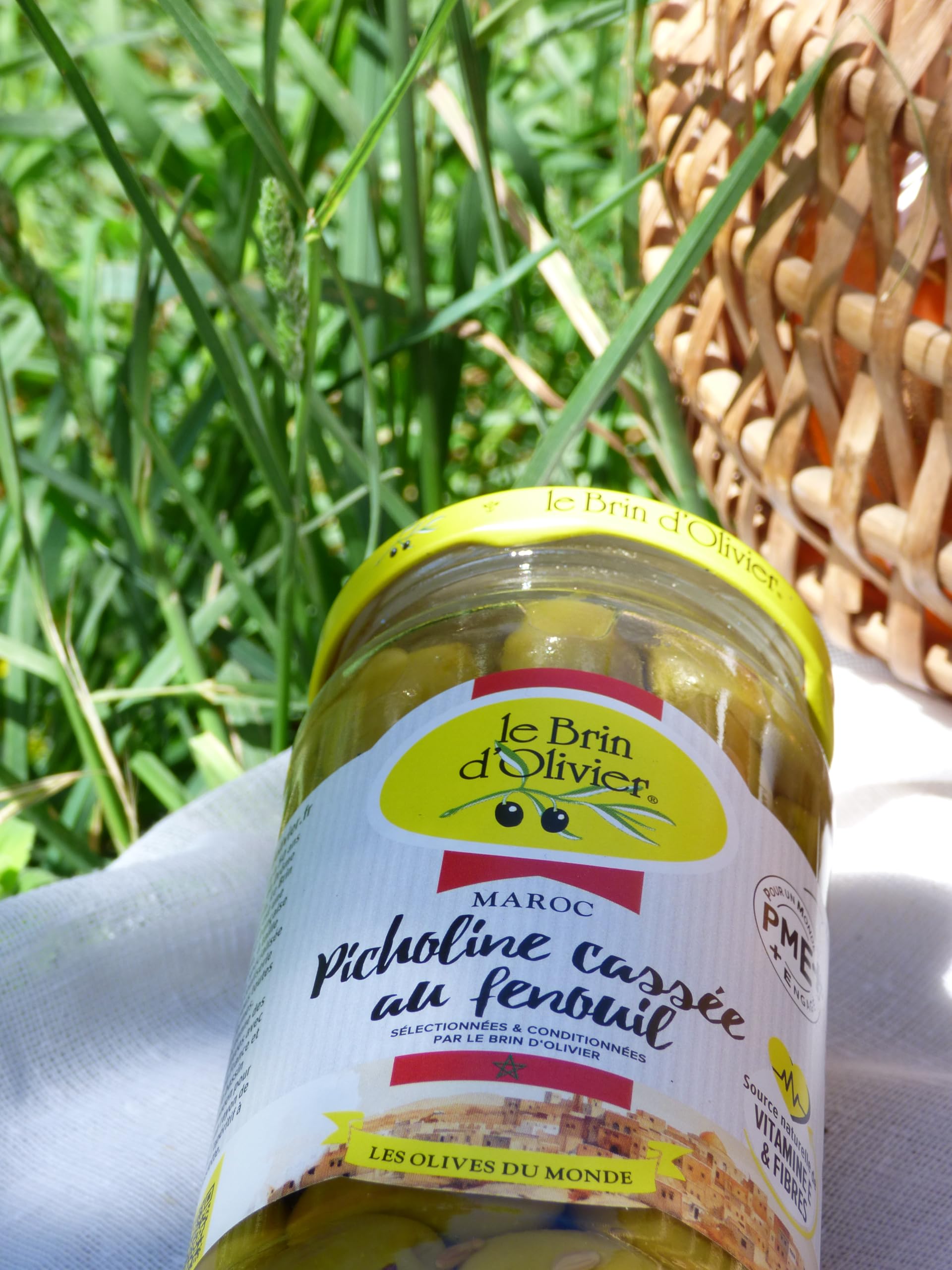 Olives vertes Picholine cassées au fenouil origine Maroc -Bocal 240gx6 - LE BRIN D'OLIVIER