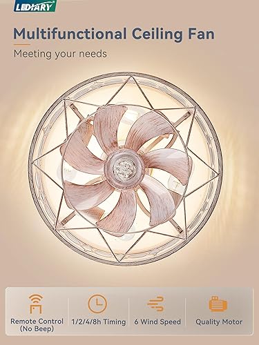 Miniatura 4 de LEDIARY Ventilador de techo enjaulado con luz y control remoto, ventilador de techo pequeño de perfil bajo de 16 pulgadas con luz, 6 velocidades y