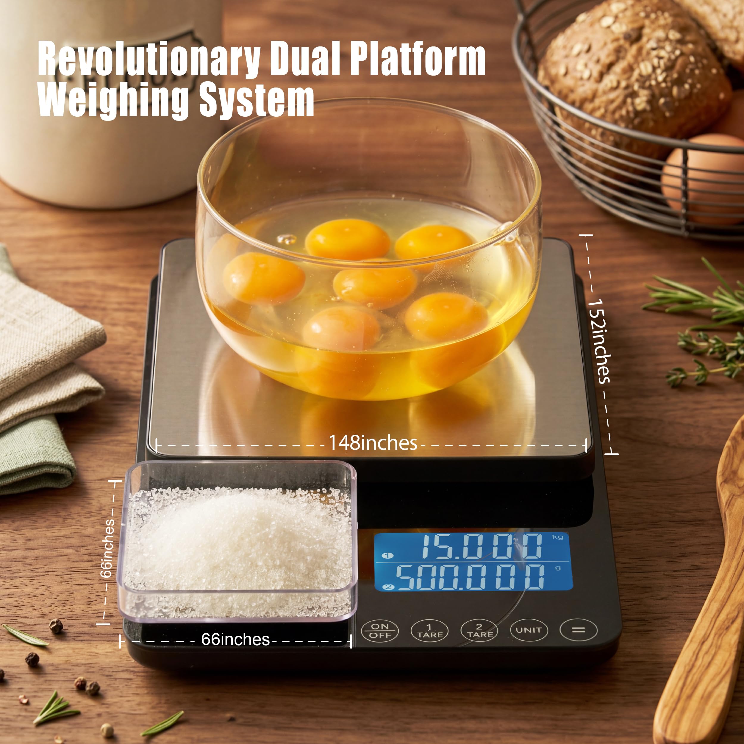 Balance de cuisine à double plateforme, balance alimentaire numérique avec double affichage, deux en un pour poids lourd et précis, 0,01 g, acier inoxydable, 7 unités de tare, pour pâtisserie