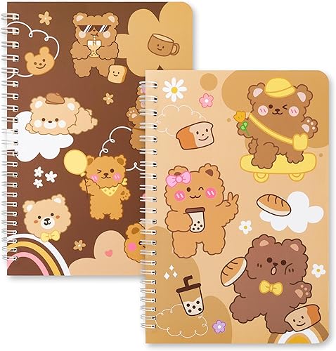 2 cuadernos en espiral de oso A5, 50 hojas, 100 páginas, cuaderno de viaje con oso kawaii, cuaderno de espiral, cuaderno de notas de escritura,