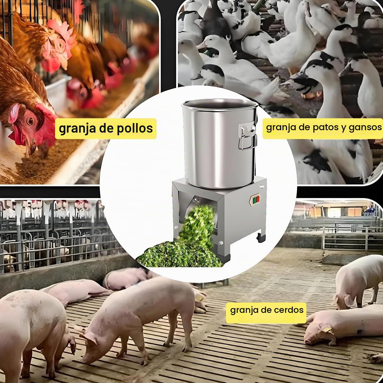Procesador de Alimentos Comercial de 3500 RPM, Picador eléctrico de Verduras de 1800 W, rallador y triturador de Verduras Profesional, Puerto de alimentación Grande para alimentación Animal.
