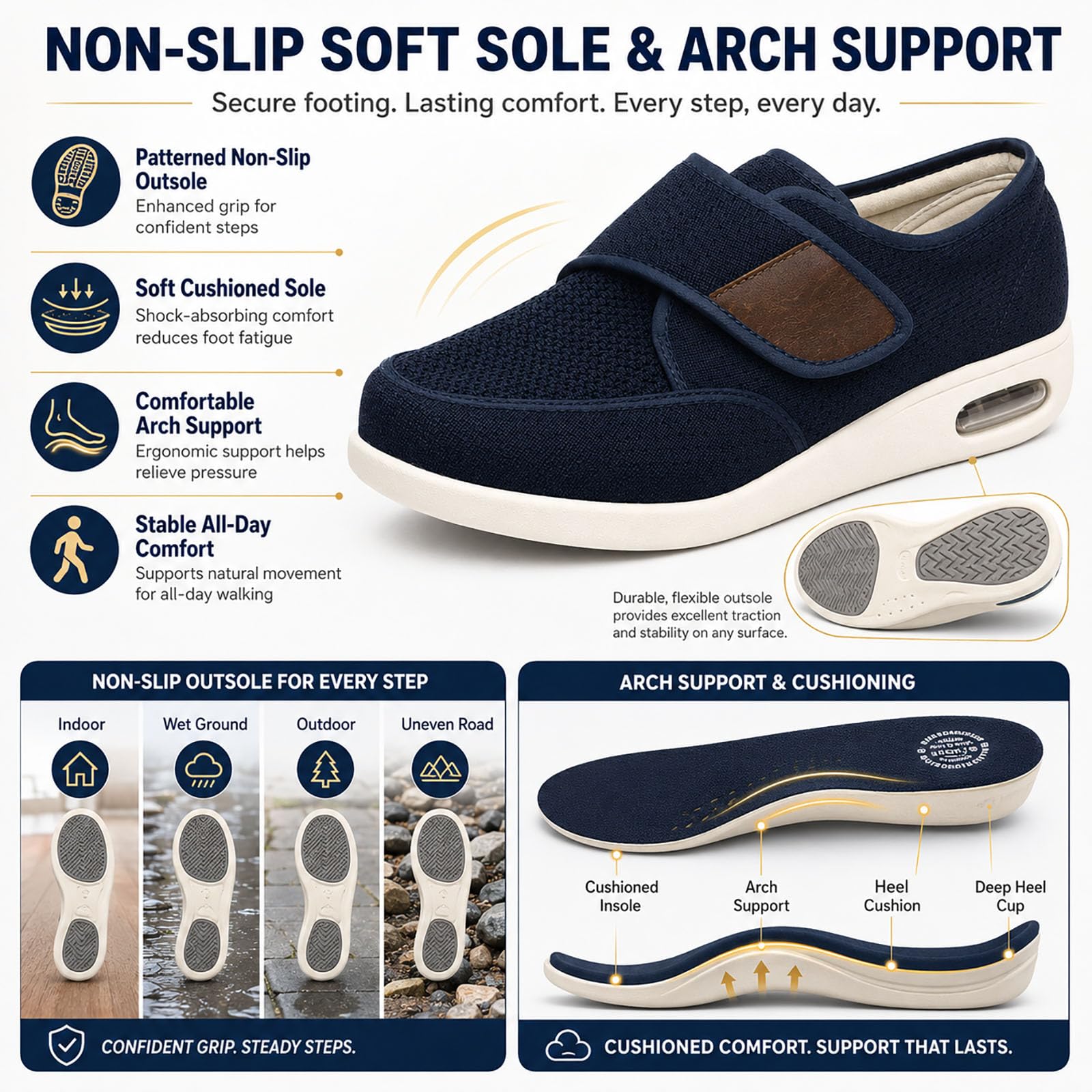 Genérico Zapatos para Caminar Ajustables para Hombre