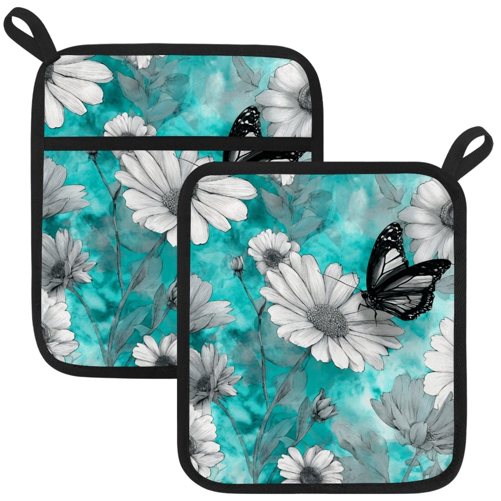 VAPOKF Daisy Butterfly Pot Holder, Heat Resistant Oven Cloths, Potholders & Oven Gloves, for Kitchen Cooking & Baking, Thick & Safe, Protection of Hands From Hot Utensils