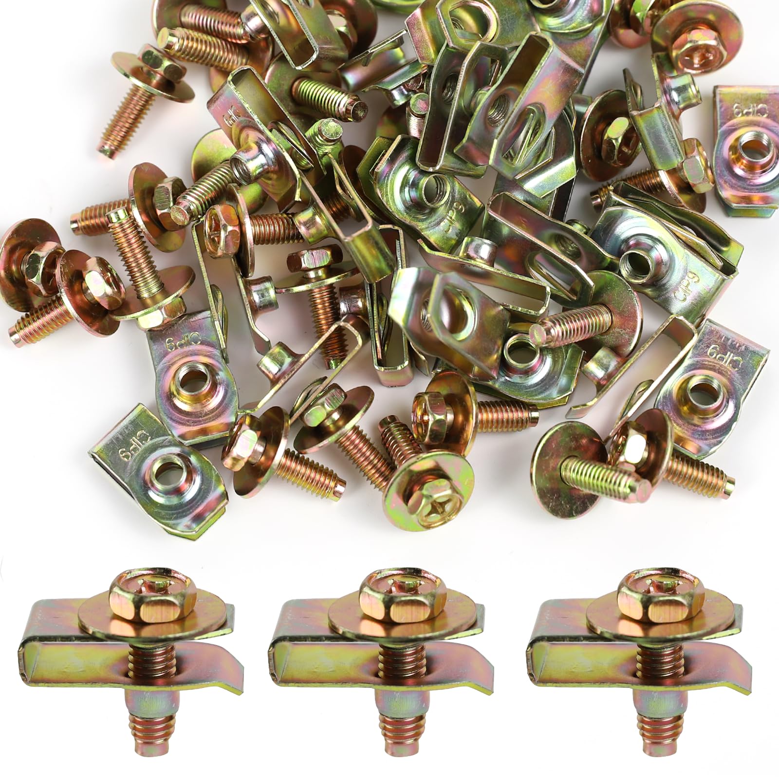 Wuyaoyao 30 Sets M6-1.0 Body Bolts and U Nuts Clips, Car Hex Head Body Bolts & Extruded U-Nuts Clips Kit, Engine Under Cover Undertray Splash Shield