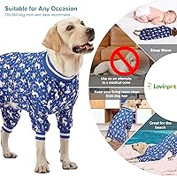Vista 5 de LovinPet Ropa de pijama grande para perros: camisa para perro para el cuidado de heridas/poscirugía, pijama de punto ligero y elástico, estampado