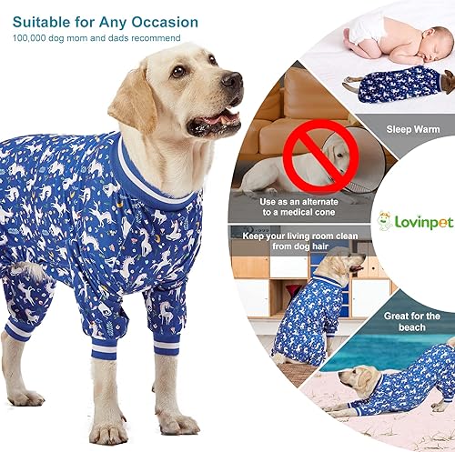 Miniatura 5 de LovinPet Ropa de pijama grande para perros camisa para perro para el cuidado de heridasposcirugía, pijama ligera de punto elástico, sirena y