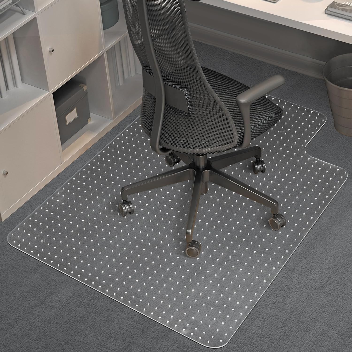 Office Chair Mat for Carpets, Clear Desk Floor Mat for Low, Flat and No Pile Carpeted Floors, Thick and Sturdy Carpet Protector for Desk Chair (48"x36" with Lip)