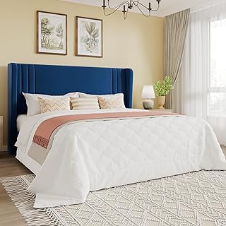 SHA CERLIN Queen Size Velvet Upholstered Platform Bed Frame with Vertica...