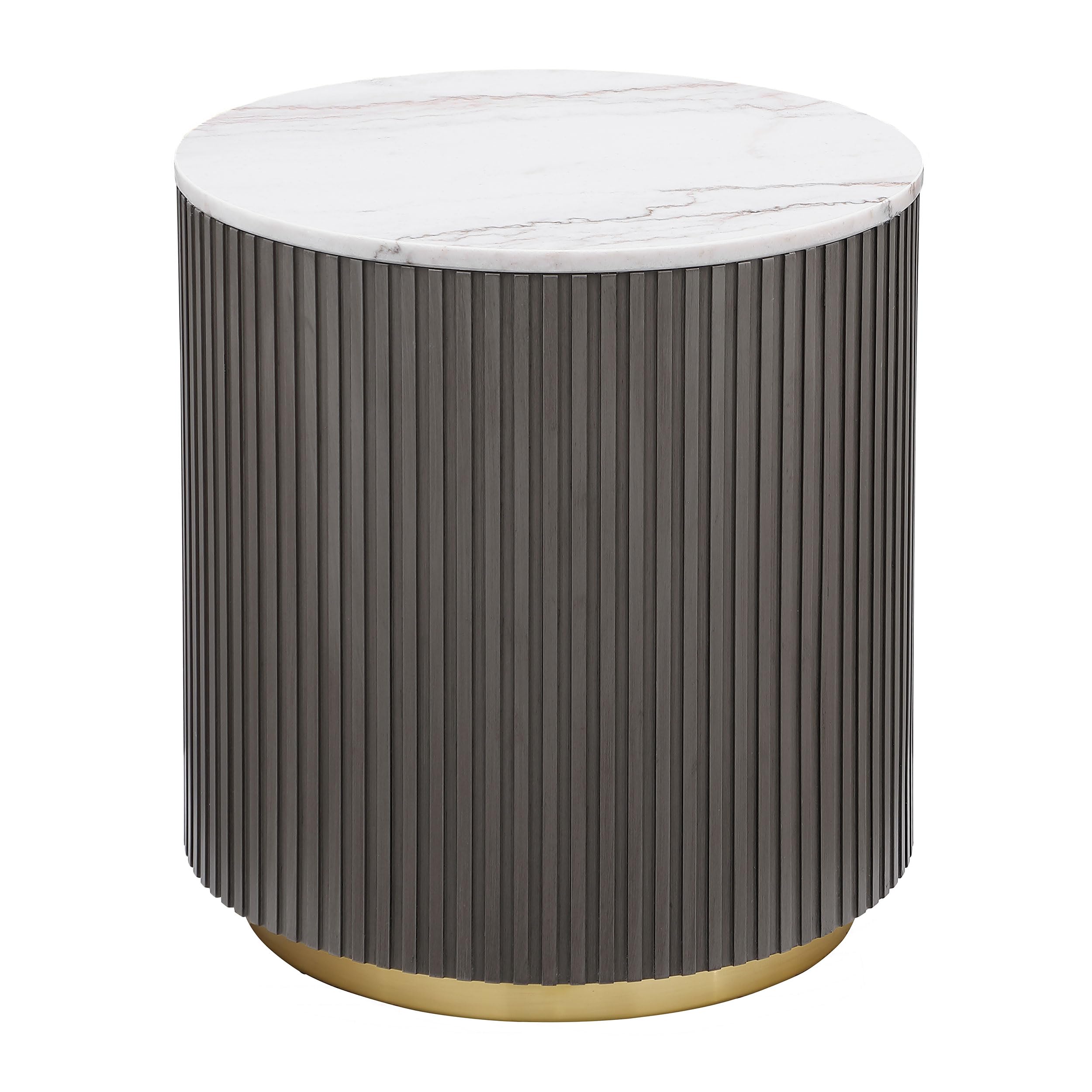 Coaster Home Furnishings - Jason - Round Marble Top Side End Table with Gold Metal Base and Ribbed Design - Living Room - 22-Inch - White and Charcoal - 710417