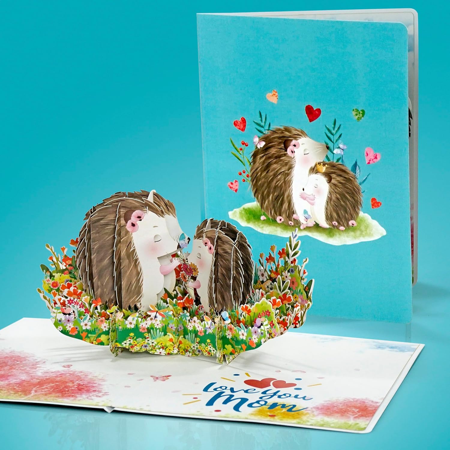 CUT POPUP.COM Mothers Day Card Pop Up, Hummingbird and Hedgehog Mama