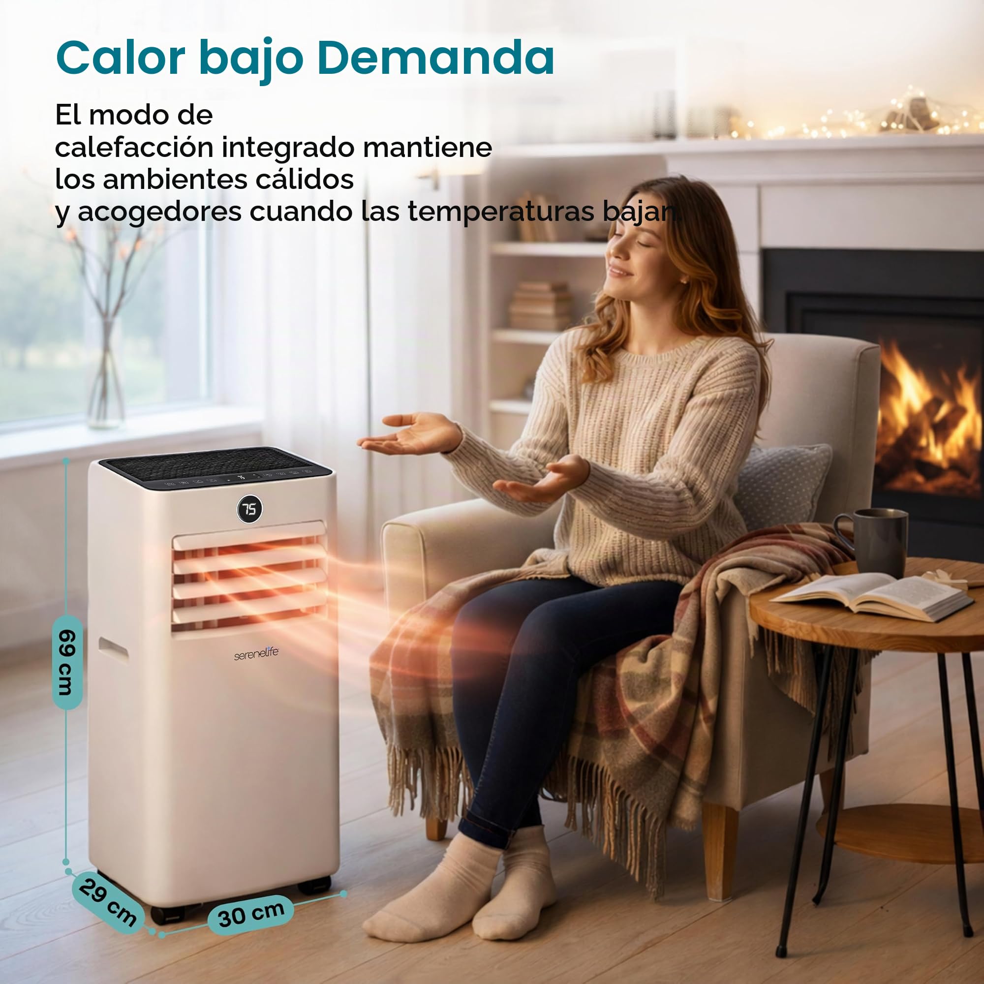 SereneLife Aire acondicionado portátil, climatizador portátil, pingüino, aire acondicionado 9000 BTU 2,34 kW, compacto con refrigeración, calefacción, ventilador, deshumidificador y mando a distancia