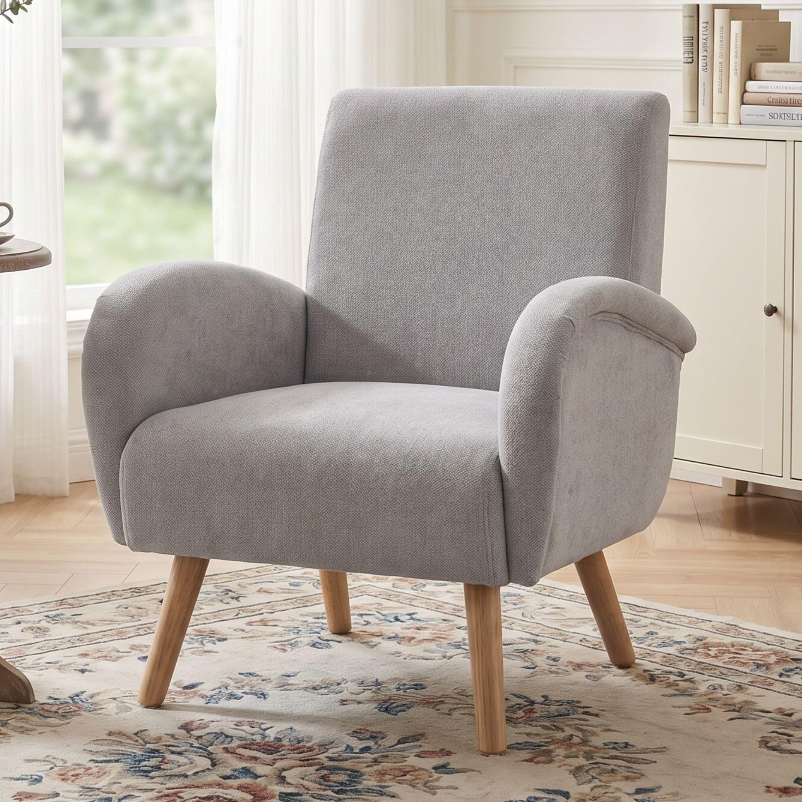 chairus Armchair for Living Room Chenille Accent Chair Single Upholstered Lounge Tub Chair with Wooden Legs (Gray)