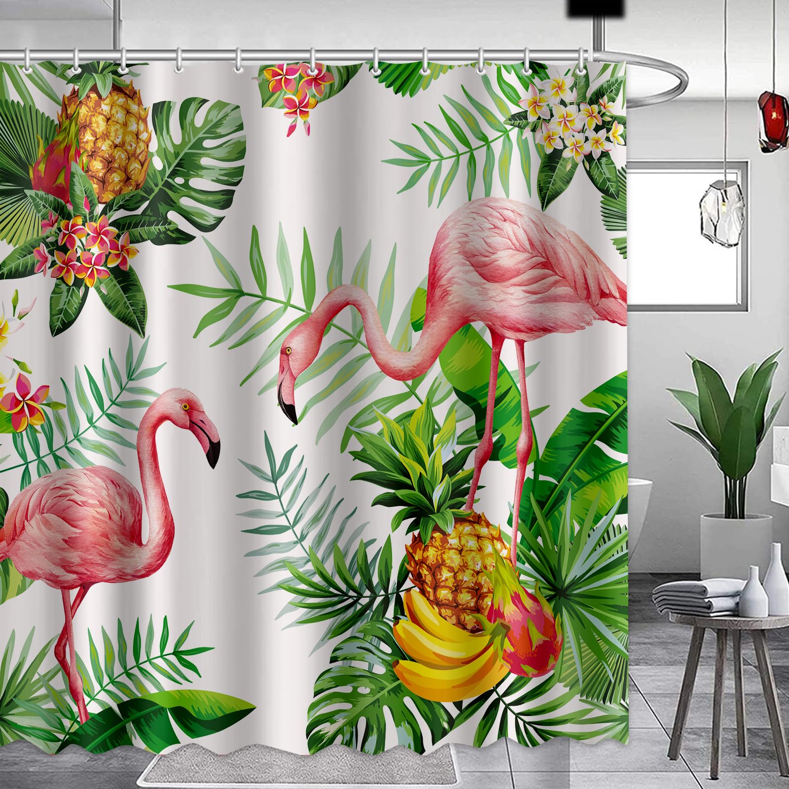 APROPHIC Summer Flamingo Shower Curtain for Bathroom Palm Leaves