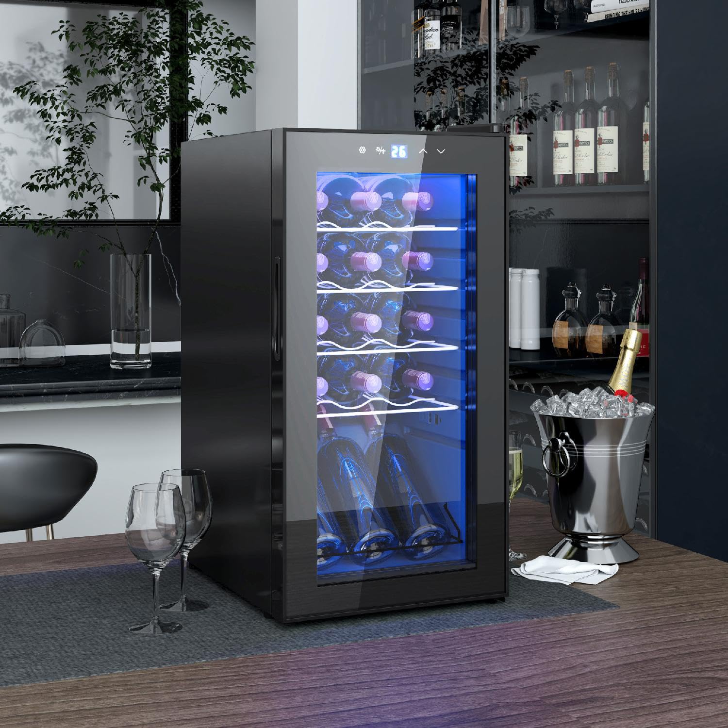Cantinetta Vino Frigo per 15 Bottiglie Capacità 44L con Controllo Temperatura e Ripiani Regolabili Nero