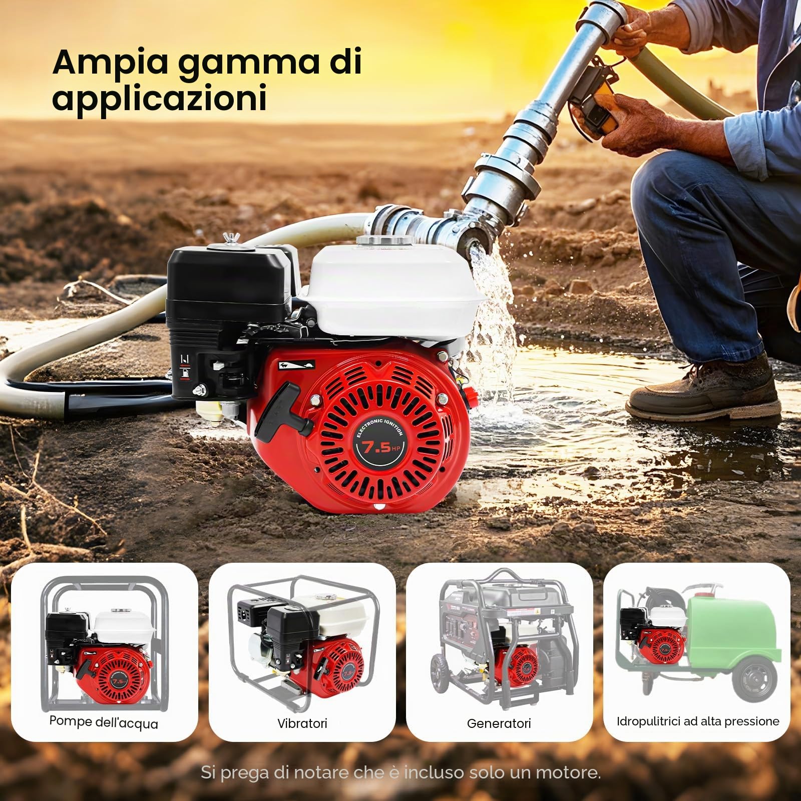 Motore a benzina da 7,5 CV, motore a 4 tempi a cilindro singolo raffreddato ad aria, motore verticale per kart, motore industriale, motore a benzina per motozappa, motore di trasmissione