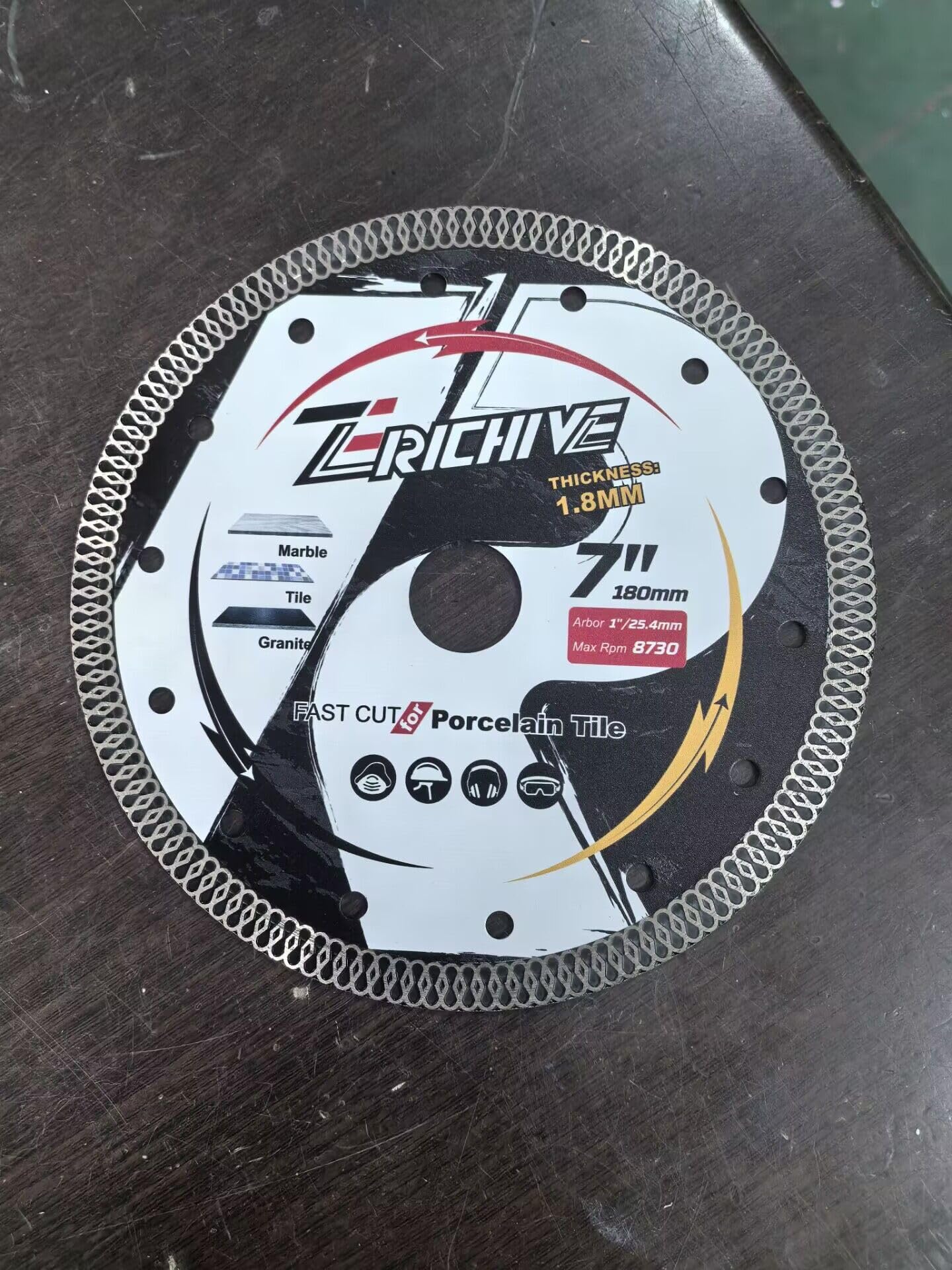 Zerichive Porcelain Cutting Disc 180mm x 25.4mm/22.23mm,Wet Cutting for Hard Tile,Ceramic,Porcelain,Quartz,Dekton,Marble,Granite,