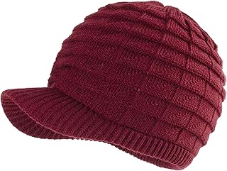 LANGZHEN Unisex Winter Hats with Visor Warm Ski Hat Stylish Knitted Hat for Men and Women(Burgundy)