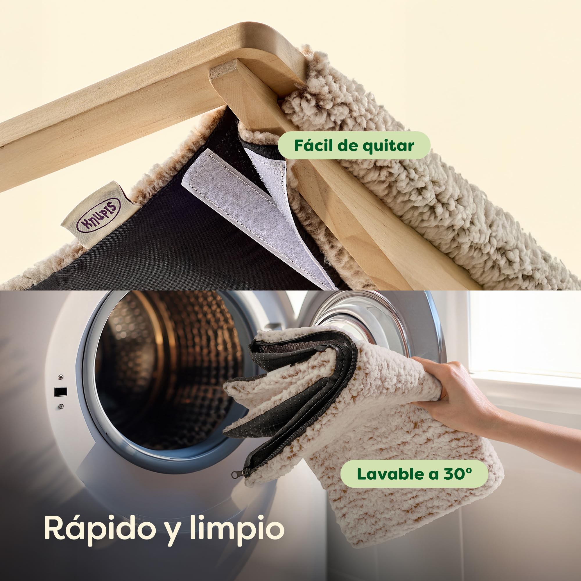 Knupis Estantes de Pared para Gatos con Hamaca & 2X Escaleras – Madera de Pino Maciza FSC®, Hamaca de Pared Resistente hasta 30 kg – para Juego & Comodidad - Beige