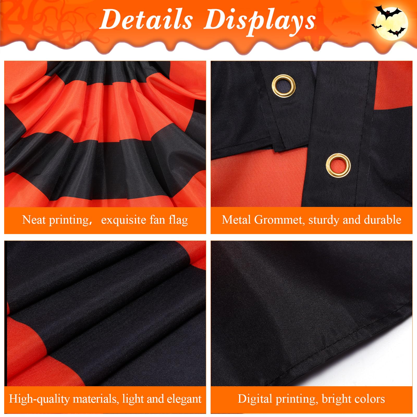 Newwiee Lot de 8 fanions plissés à suspendre avec 3 œillets pour Halloween, intérieur, extérieur, maison, vacances, cour, fête - Noir et orange