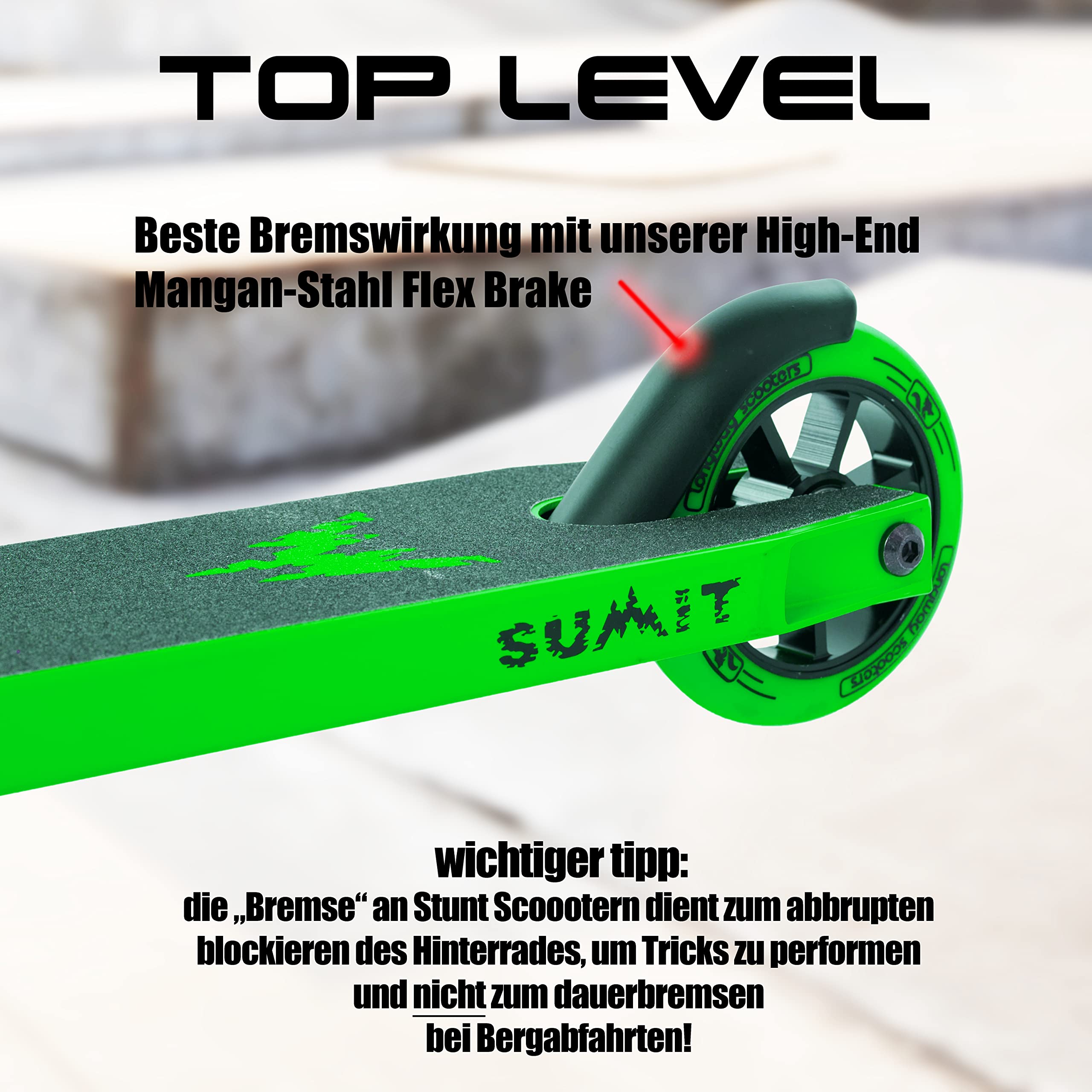 Longway Stunt Scooter – Summit – High End Profi StuntScooter, 6061 T6 Alu, cuscinetti a sfera ABEC 9, ruote da 110 mm con alluminio core, monopattino, scooter, scooter trick Scooter per bambini, ragazzi e professionisti, verde