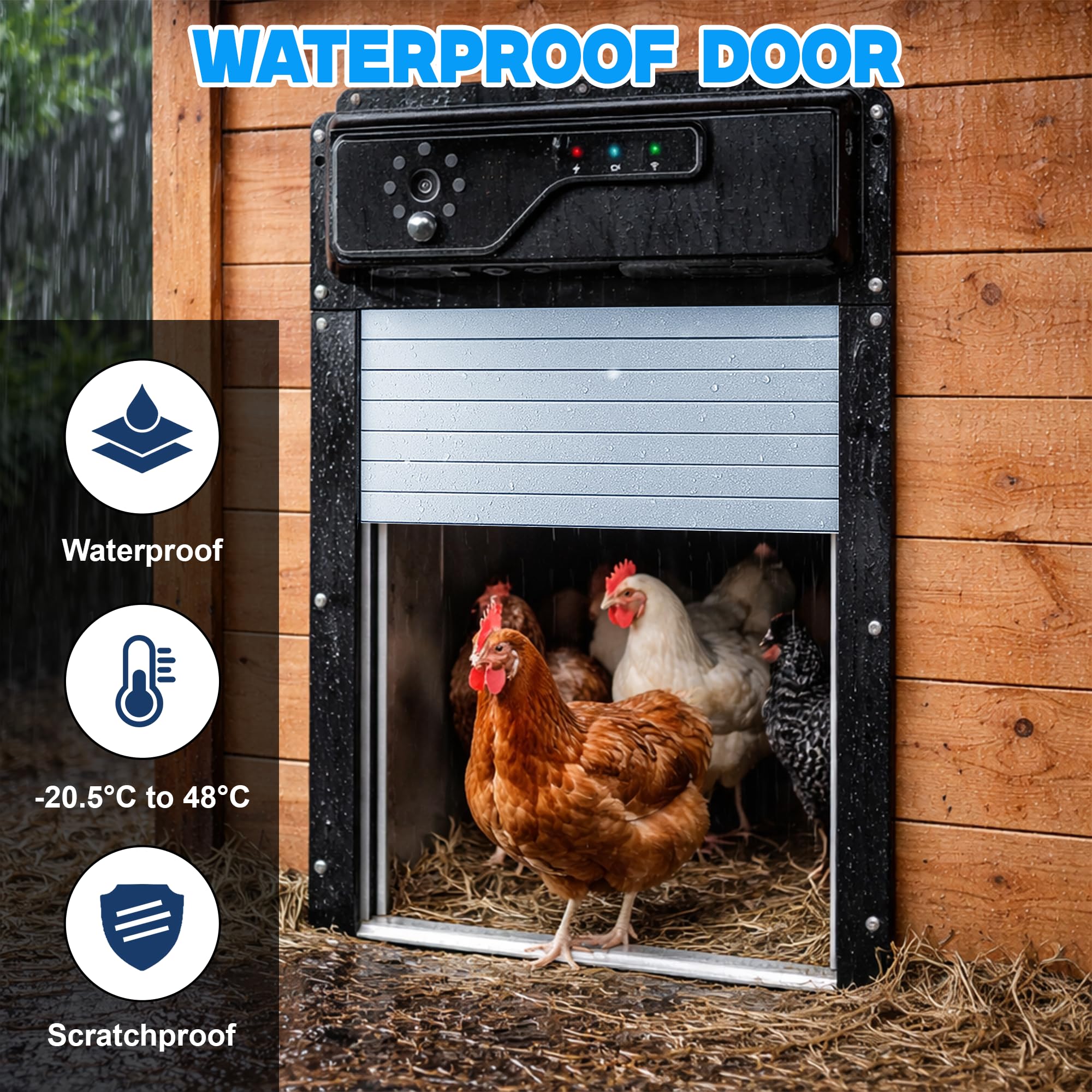 Automatic Solar Chicken Coop Door with Camera 1080P HD, Remote Night Vision Motion Detector Safety Mechanism - 8W Chicken Coop Door Battery Powered 5000 mAh - Predator Protected Automatic Gate Opener