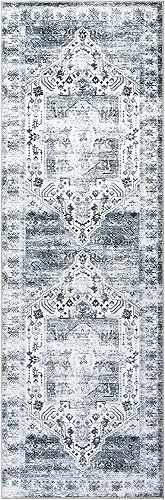 Miniatura 2 de RUGSREAL Alfombra de pasillo de 2 x 6, diseño floral, vintage, para pasillo, interior, plegable, envejecida, delgada, alfombra de felpilla para